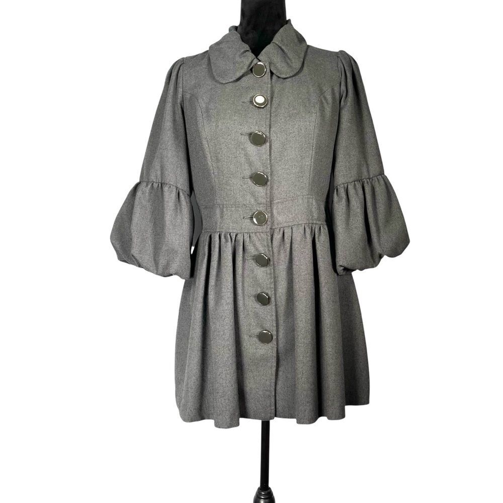 Forever 21 Gray Jacket Fit Flare Coat Steampunk Whimsygoth Puff Balloon Sleeve